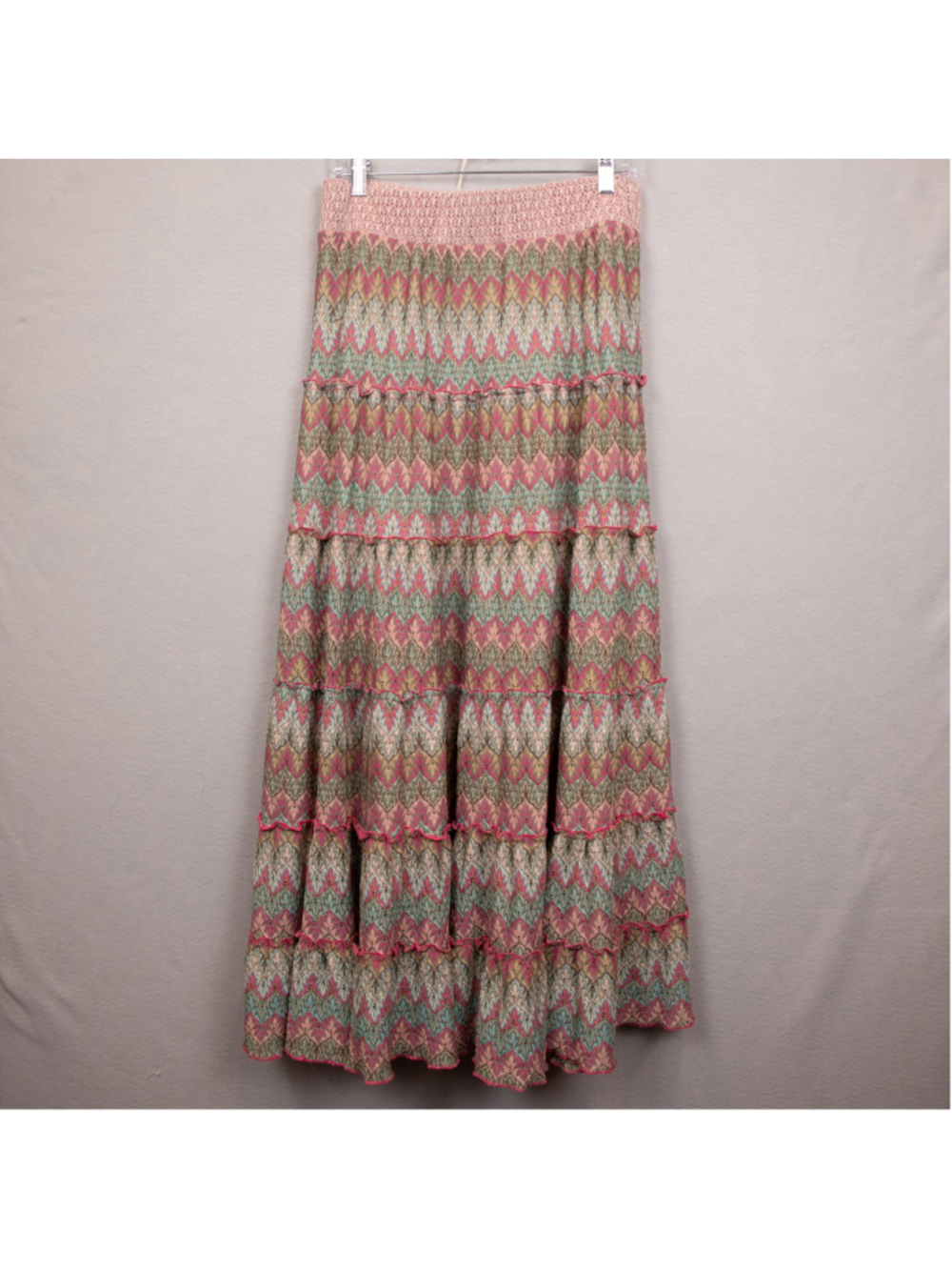 Lapis multicolor tiered knit boho maxi skirt-L